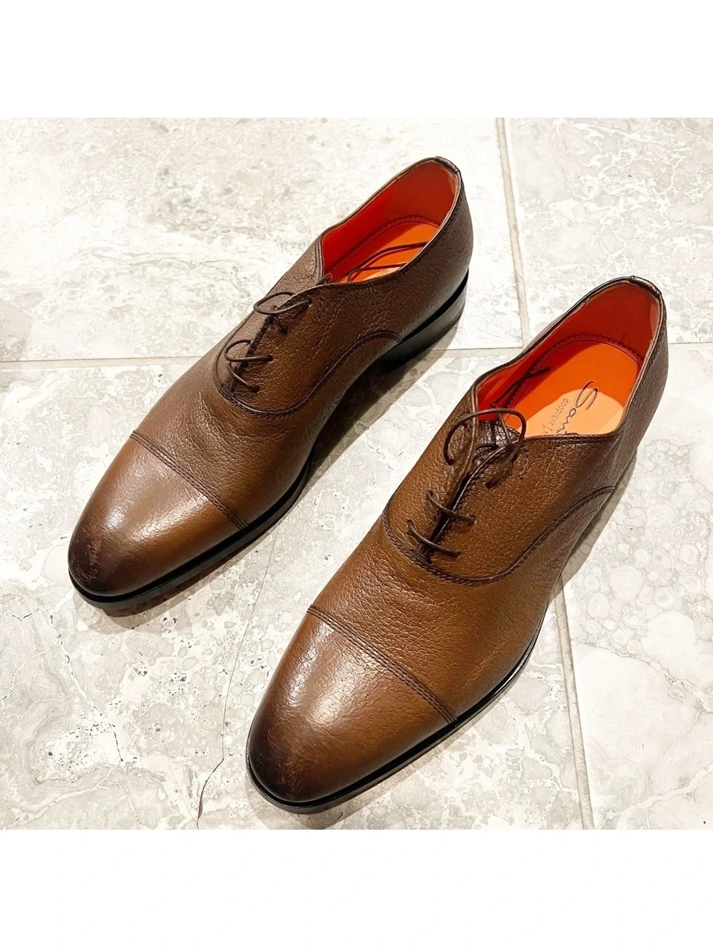 Santoni Men's Simon Cap Toe Oxfords in Cognac, Size UK10 US11 New +DustBag